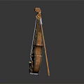 Decorative Wooden Violin Musical Instrument With Bow And Green Accents On Body