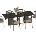 Dining Table and Chair Log Rattan Chair Furnishings Long Tableware Solid Wood Table and Chair Vase Meeting Table and Chair 3d model