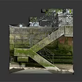 Industrial Architectural Structure With Staircase Metal Railings And Moss Covered Concrete Platforms