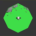 Cute Panda Figure Standing On Green Octagonal Platform With Bamboo Plants Around