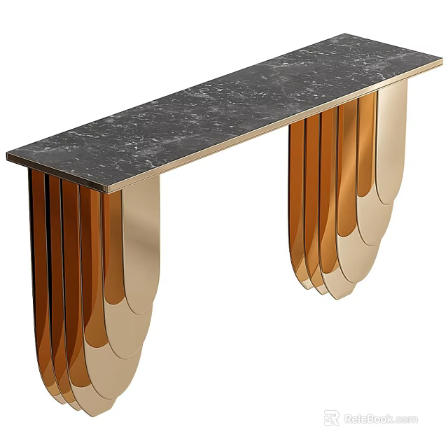 Modern Console Table With Black Marble Top And Golden Metal Legs Design 3d model 