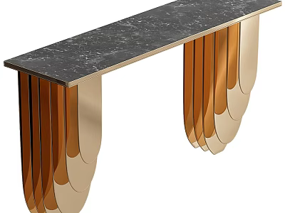Modern Console Table With Black Marble Top And Golden Metal Legs Design 3d model