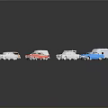 Various Colorful Model Cars Including Sedans Vans And RVs On Reflective Surface