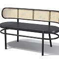 Modern Leisure Chair With Black Metal Frame And Woven Rattan Backrest Design