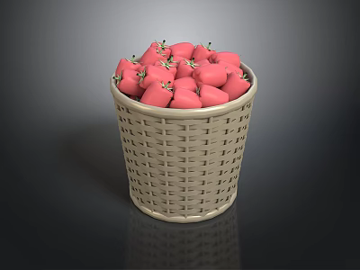 Woven Basket Filled With Fresh Pink Apples On Smooth Dark Background 3d model