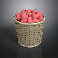 Woven Basket Filled With Fresh Pink Apples On Smooth Dark Background
