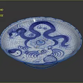 Traditional Chinese Blue and White Porcelain Plate with Dragon Cloud Wave Patterns