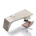 Modern Office Desk With Smooth Wooden Surface And Comfortable Leather Chair