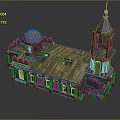 European Style Architecture With Dome Tower Broken Roof Stone Walls And Wooden Staircase