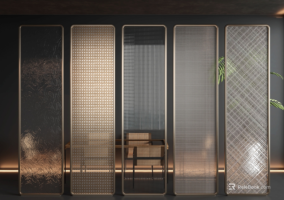 Modern Interior Design Room Dividers With Glass Panels Different Textures And Metal Frames 3d model 