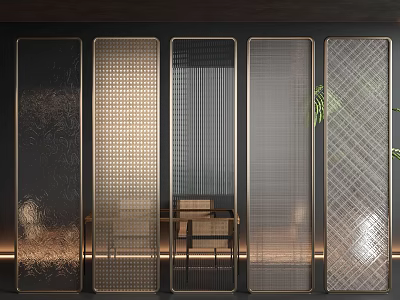 Modern Interior Design Room Dividers With Glass Panels Different Textures And Metal Frames 3d model