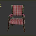 Comfortable Classic Armchair With Red And White Striped Fabric And Wooden Legs