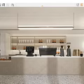 Modern Café Interior Design Featuring Counter Coffee Machines Baked Goods Display And Shelves