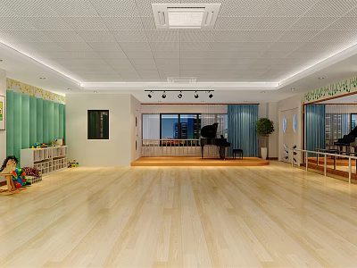 Dance Fitness Studio With Spacious Wooden Floor Large Mirrors And Barres For Workout 3d model