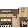 Modern Wooden Bunk Bed With Checkered Mattress Stairs Desk Bookshelf And Window