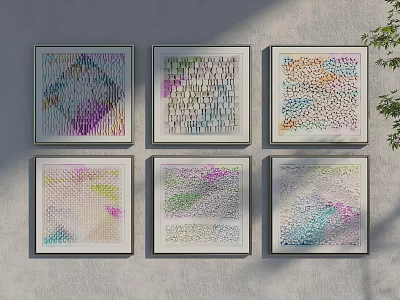 Colorful Abstract Paintings Six Framed Wall Art With Various Patterns On Gray Background 3d model