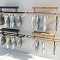 Stylish Wall Mounted Hangers With Black And Wooden Rods Holding Various Colored Shirts