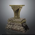 Ornamental Pedestal With Golden Intricate Carved Top And Marble Tiered Base Structure