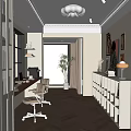 Bright Study Room Interior With Large Windows Wooden Desk Office Chair And White Bookshelves