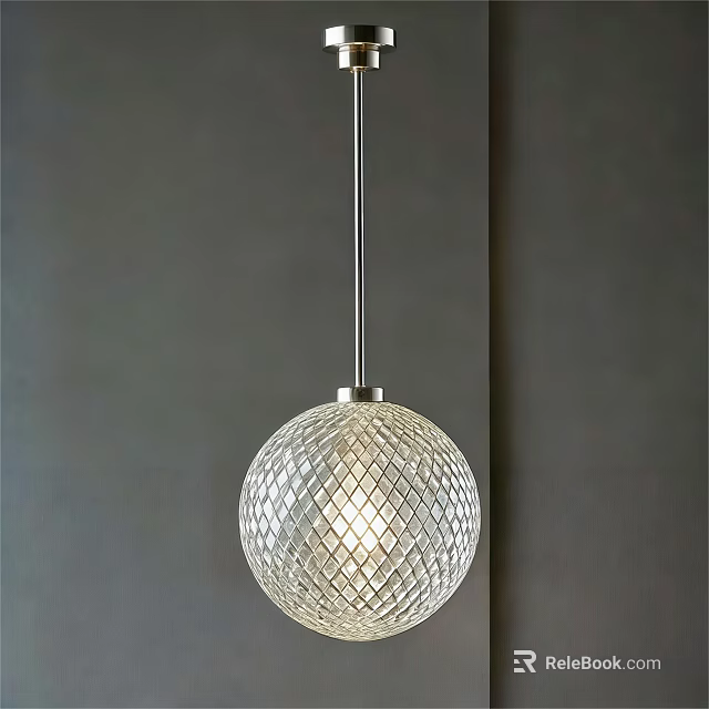 Modern Transparent Spherical Pendant Light With Diamond Pattern Illuminated Design 3d model 
