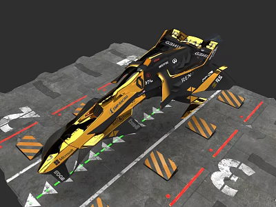 Yellow and Black Racing Car on Track with Stripes Markings and Streamlined Design 3d model