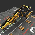 Yellow and Black Racing Car on Track with Stripes Markings and Streamlined Design