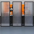 Modern Patterned Glass Swing Doors With Black Frame And Orange Wall Background 3d model