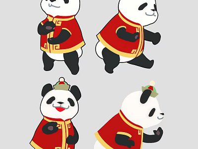 Cute Reptiles In Red Traditional Clothing With Hats And Various Poses 3d model