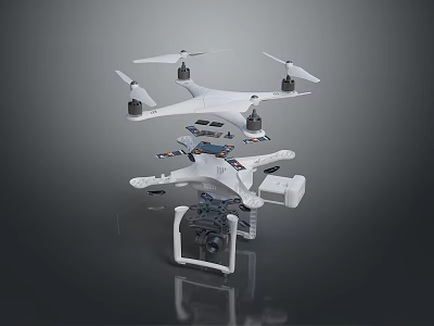 White Quadcopter Drone With Camera And Propellers On Display Stand Structure 3d model