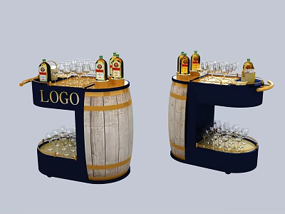 Decorative Barrel Bar Counters With Wine Bottles Glasses And LOGO 3d model