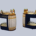 Decorative Barrel Bar Counters With Wine Bottles Glasses And LOGO 3d model