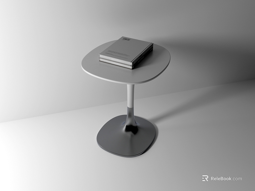 Modern Round Side Table with Metal Base and Stack of Books on Top 3d model 