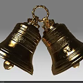 Ornamental Double Golden Bell Pendant With Intricate Carved Patterns And Ring Connector Design