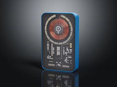 Blue Computer Circuit Board Module Featuring Copper Coil And Electronic Components 3d model