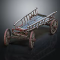 Vintage Old Wooden Cart With Worn Planks And Four Spoked Wheels