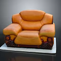 Classic Brown Leather Sofa With Carved Wooden Base And Elegant Armrest Design