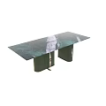 Modern Green Marble Dining Table With Pedestal Legs And Metal Accents