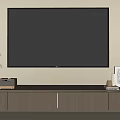 Modern Wooden TV Stand with Large Screen TV Vase Radio and Framed