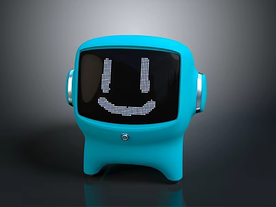 Cute Blue Robot Character With Smiley Face Display And Headphone Shaped Ears Design 3d model