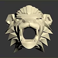Golden Lion Head Sculpture Featuring Geometric Design And Shiny Metallic Surface