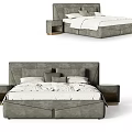 Modern Gray Upholstered Double Bed With Padded Headboard And Side Storage 3d model