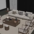 New Chinese Sofa Combination Song Style Coffee Table Leisure Chair Bench Side Table 3d model