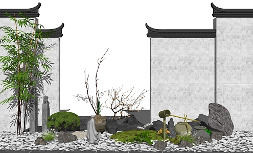 New Chinese style landscape sketch courtyard landscape stone 3d model