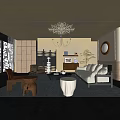 Middle Ancient Living Room Sofa Combination Coffee Table Carpet Leisure Sofa 3d model