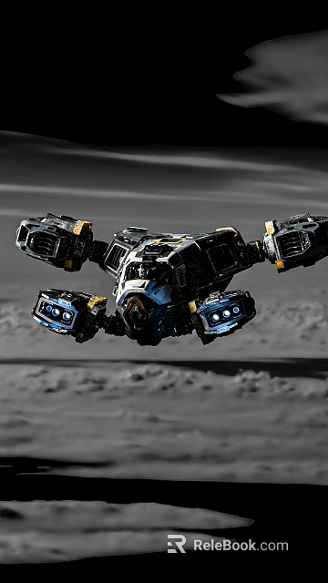 Flying Mechanical Space Probe With Complex Structure Over Lunar Surface 3d model 