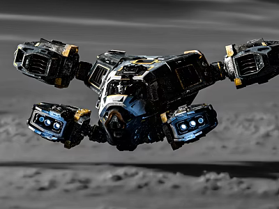 Flying Mechanical Space Probe With Complex Structure Over Lunar Surface 3d model