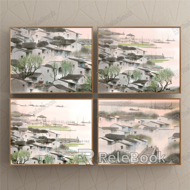 New Chinese Architectural Painting Brown Architectural Freehand Abstract Decorative Painting model