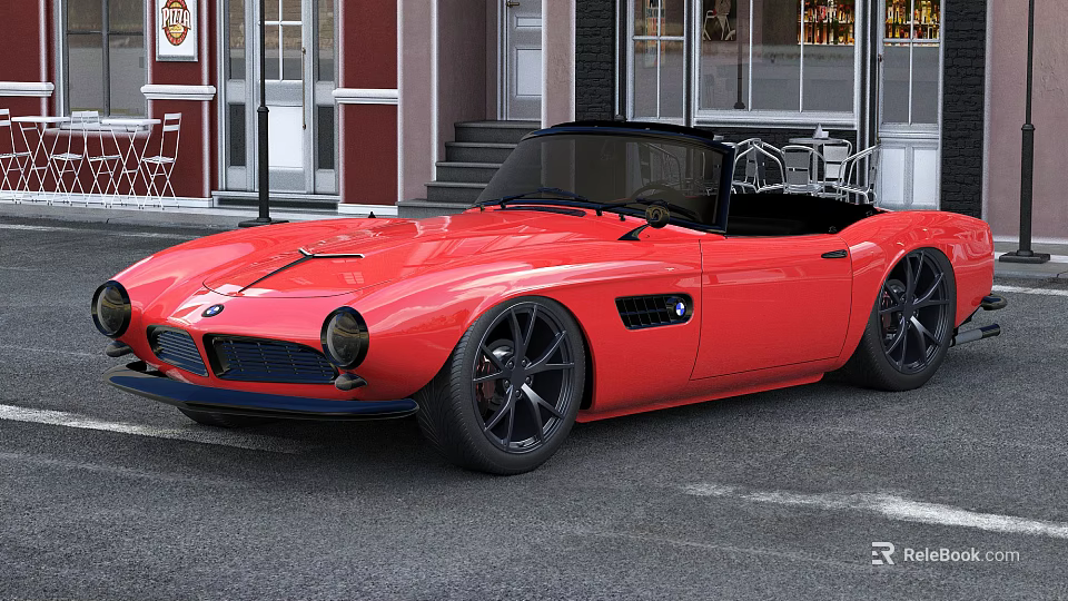 Red BMW Convertible Sports Car With Sleek Body And Black Alloy Wheels 3d model 