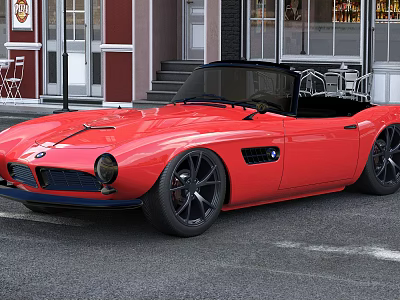 Red BMW Convertible Sports Car With Sleek Body And Black Alloy Wheels 3d model
