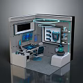 Hi Tech Control Room Interior Design With Multiple Displays Control Console And Illuminated Rings 3d model